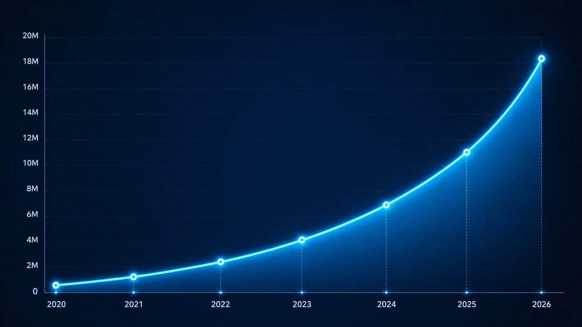 av女优用户增长数据图表,展示2020-2026年注册用户从50万增长至1800万的趋势